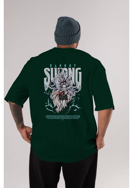 Carrot Sulong Anime Arka Baskılı Zümrüt Yeşili Oversize T-Shirt Pamuk Erkek Kadın