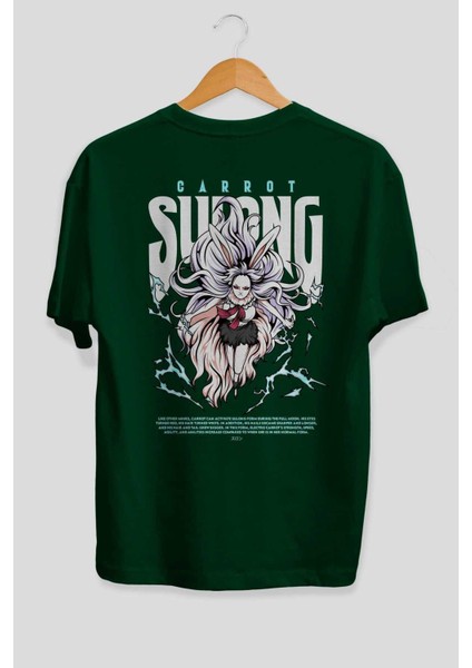Carrot Sulong Anime Arka Baskılı Zümrüt Yeşili Oversize T-Shirt Pamuk Erkek Kadın fiyatları