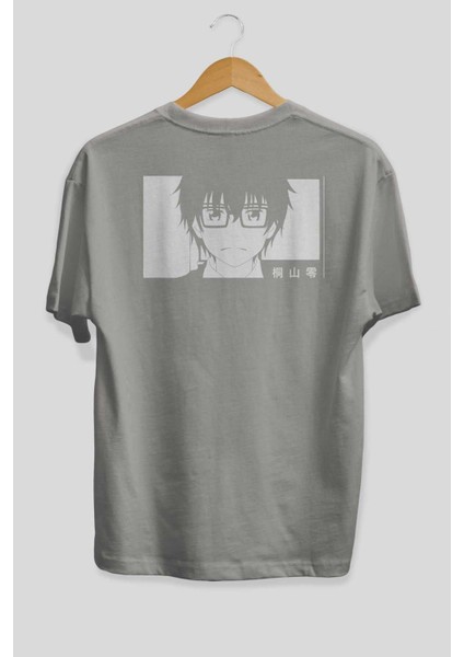 Rei Kiriyama 3 Anime Arka Baskılı Gri Oversize T-Shirt %100 Pamuk Erkek Kadın fiyatları