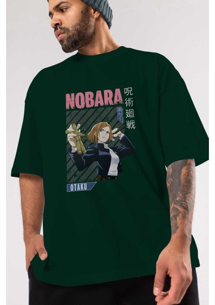 Nobara Kugisaki 6 Anime Ön Baskılı Zümrüt Yeşili Oversize T-Shirt Erkek Kadın modelleri