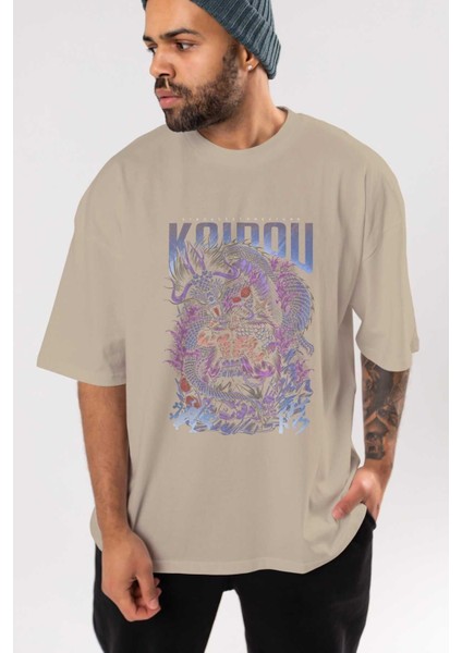 Kaıdou One Pıece Anime Ön Baskılı Bej Oversize T-Shirt Erkek Kadın indirimleri