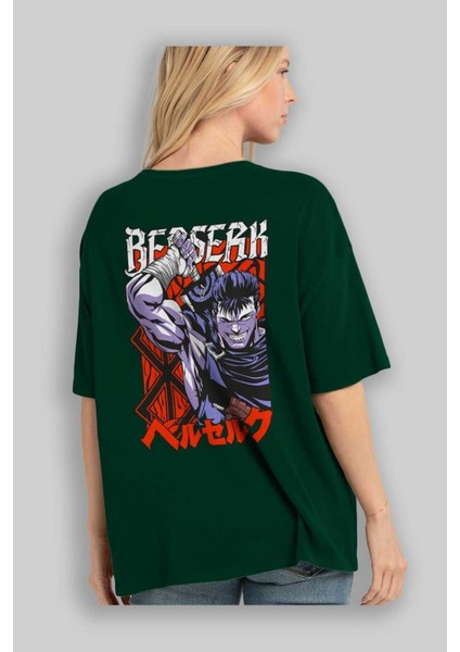 Guts Berserk Anime Arka Baskılı Zümrüt Yeşili Oversize T-Shirt Pamuk Erkek Kadın fırsatları