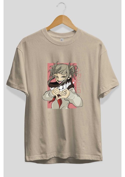 Himiko Toga Anime Ön Baskılı Bej Oversize T-Shirt Erkek Kadın fiyatları