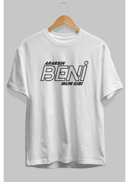 Ararsın Beni Mum Gibi Ön Baskılı Beyaz Oversize T-Shirt Erkek Kadın Bisiklet Yaka fiyatları