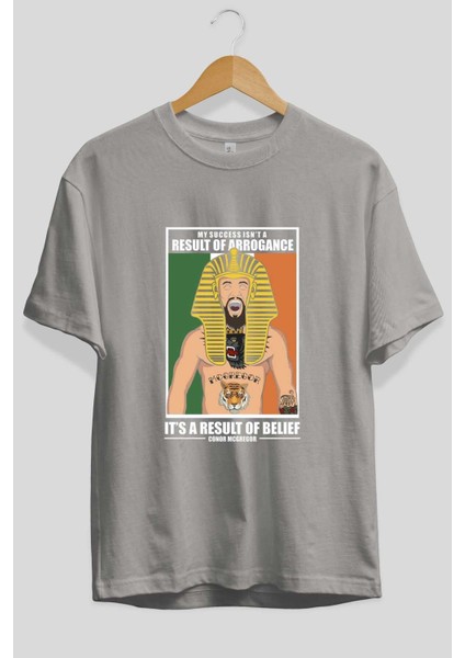 Mcgregor Pharaoh Ön Baskılı Gri Oversize T-Shirt Unisex Erkek Kadın Bisiklet Yaka fiyatları