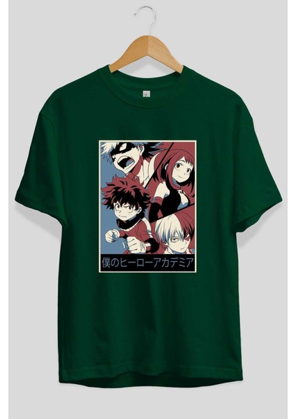 Bokunohero Anime Ön Baskılı Zümrüt Yeşili Oversize T-Shirt Erkek Kadın fiyatları