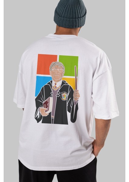 Harry Potter Gates Arka Baskılı Beyaz Oversize T-Shirt Erkek Kadın Bisiklet Yaka fiyatları