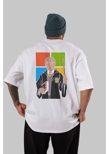 Harry Potter Gates Arka Baskılı Beyaz Oversize T-Shirt Erkek Kadın Bisiklet Yaka modelleri