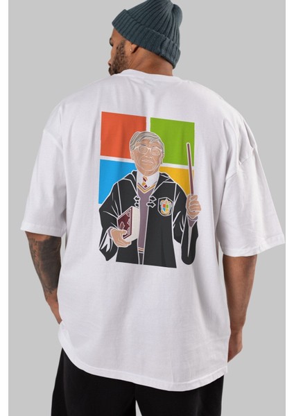 Harry Potter Gates Arka Baskılı Beyaz Oversize T-Shirt Erkek Kadın Bisiklet Yaka indirimleri
