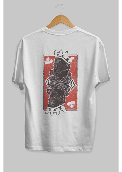 King Streetwear Arka Baskılı Beyaz Oversize T-Shirt Erkek Kadın Bisiklet Yaka fiyatları