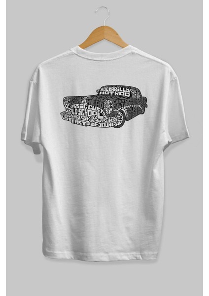 Hotrod Arka Baskılı Beyaz Oversize T-Shirt Erkek Kadın Bisiklet Yaka fiyatları