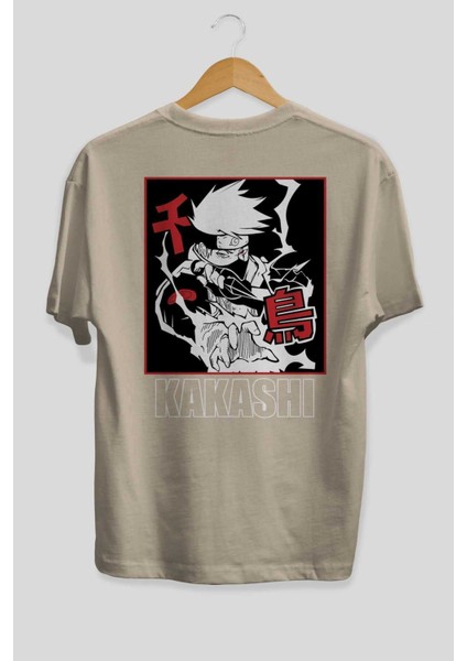 Kakashı Hatake Naruto Anime Arka Baskılı Bej Oversize T-Shirt %100 Pamuk Erkek Kadın fiyatları