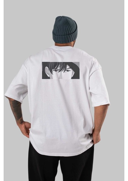 Wen-Li Yang 1 Anime Arka Baskılı Beyaz Oversize T-Shirt Pamuk Erkek Kadın