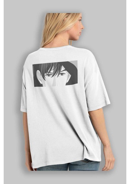 Wen-Li Yang 1 Anime Arka Baskılı Beyaz Oversize T-Shirt Pamuk Erkek Kadın modelleri