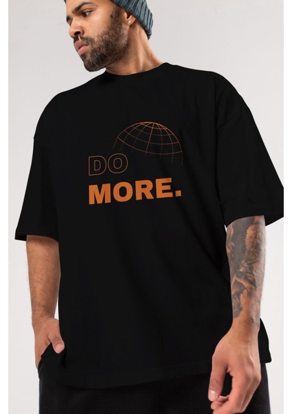 Do More Yazılı Ön Baskılı Siyah Oversize T-Shirt Erkek Kadın Bisiklet Yaka fiyatları