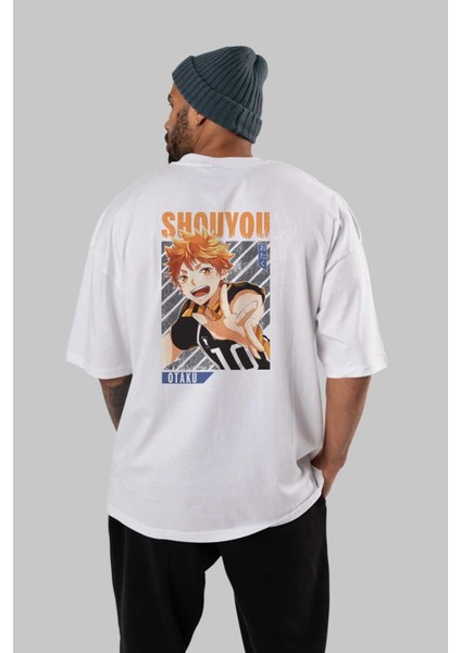 Shouyou Hinata 9 Anime Arka Baskılı Beyaz Oversize T-Shirt Pamuk Erkek Kadın fırsatları