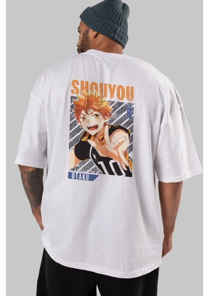Shouyou Hinata 9 Anime Arka Baskılı Beyaz Oversize T-Shirt Pamuk Erkek Kadın indirimleri