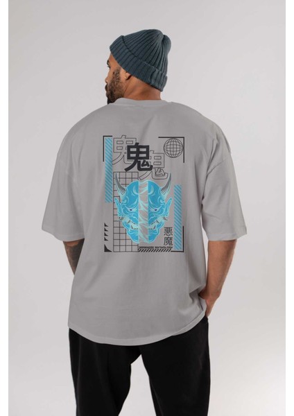 Japan Mythology Arka Baskılı Gri Oversize T-Shirt Unisex Erkek Kadın Bisiklet Yaka fırsatları