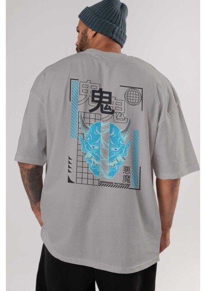 Japan Mythology Arka Baskılı Gri Oversize T-Shirt Unisex Erkek Kadın Bisiklet Yaka indirimleri