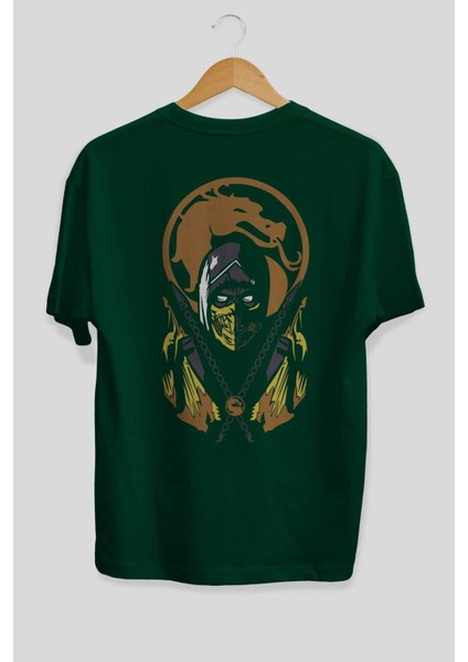Mortal Kombat Arka Baskılı Zümrüt Yeşili Oversize T-Shirt Bisiklet Yaka Erkek Kadın fiyatları
