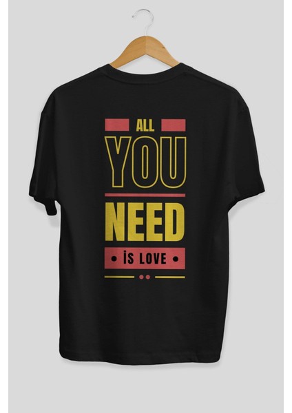 All You Need Is Love Arka Baskılı Siyah Oversize T-Shirt Erkek Kadın Bisiklet Yaka fiyatları
