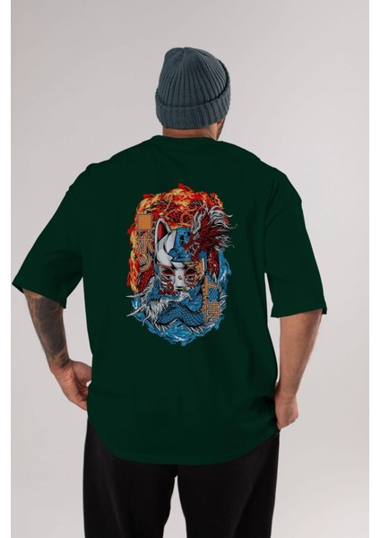 One Pıece (7) Anime Arka Baskılı Zümrüt Yeşili Oversize T-Shirt Pamuk Erkek Kadın