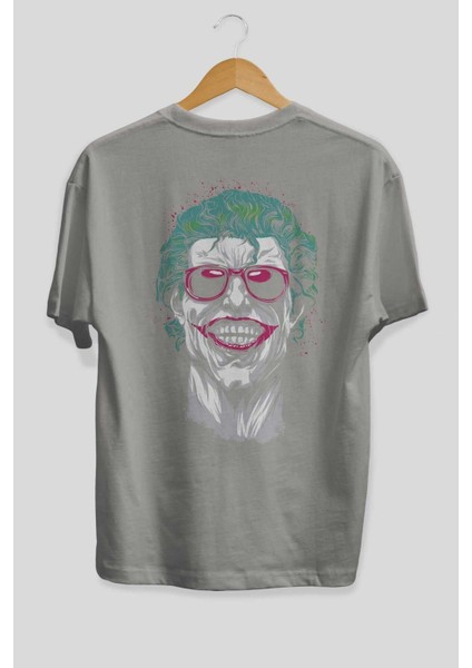 Joker 1 Arka Baskılı Gri Oversize T-Shirt Bisiklet Yaka Pamuk Erkek Kadın fiyatları