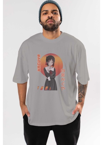 Kaguya Shinomiya 5 Anime Ön Baskılı Gri Oversize T-Shirt %100 Pamuk Erkek Kadın