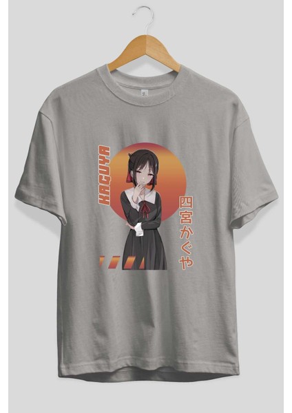 Kaguya Shinomiya 5 Anime Ön Baskılı Gri Oversize T-Shirt %100 Pamuk Erkek Kadın fiyatları