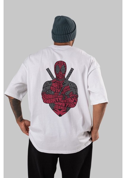 Dead Red Arka Baskılı Beyaz Oversize T-Shirt Erkek Kadın Bisiklet Yaka modelleri