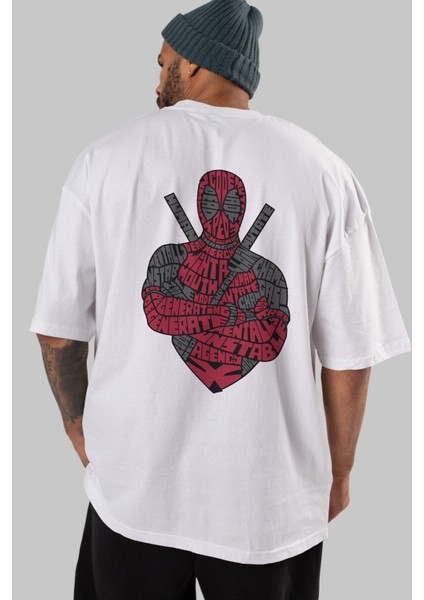 Dead Red Arka Baskılı Beyaz Oversize T-Shirt Erkek Kadın Bisiklet Yaka indirimleri