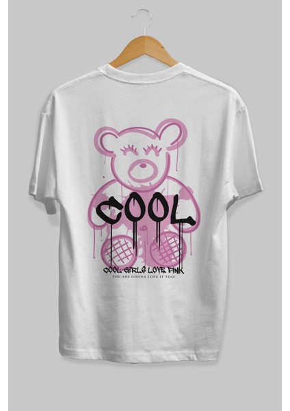 Cool Bear Arka Baskılı Beyaz Oversize T-Shirt Erkek Kadın Bisiklet Yaka fiyatları