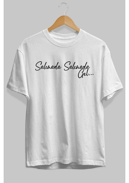 Salınada Salına Gel Ön Baskılı Beyaz Oversize T-Shirt Erkek Kadın Bisiklet Yaka fiyatları