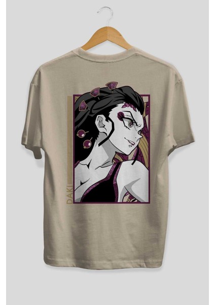 Daki Demıon Slayer Anime Arka Baskılı Bej Oversize T-Shirt %100 Pamuk Erkek Kadın fiyatları