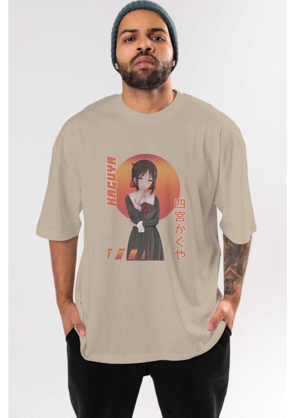 Kaguya Shinomiya 5 Anime Ön Baskılı Bej Oversize T-Shirt Erkek Kadın
