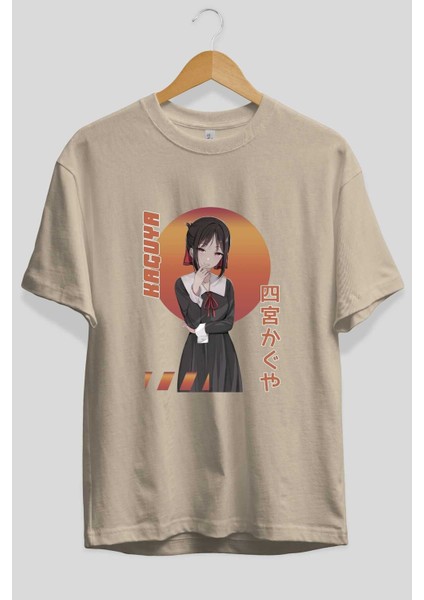 Kaguya Shinomiya 5 Anime Ön Baskılı Bej Oversize T-Shirt Erkek Kadın fiyatları
