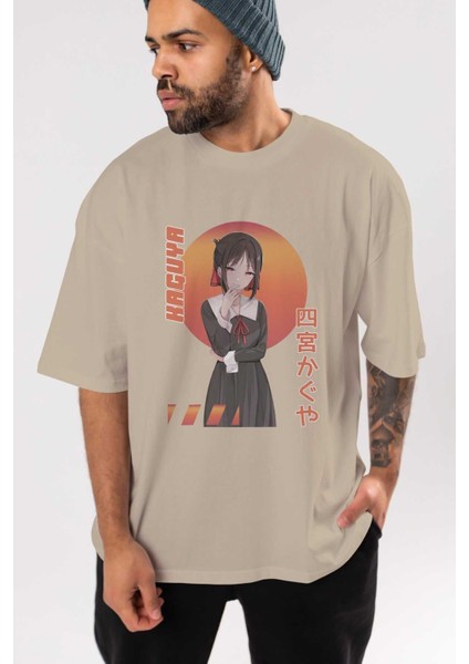 Kaguya Shinomiya 5 Anime Ön Baskılı Bej Oversize T-Shirt Erkek Kadın indirimleri