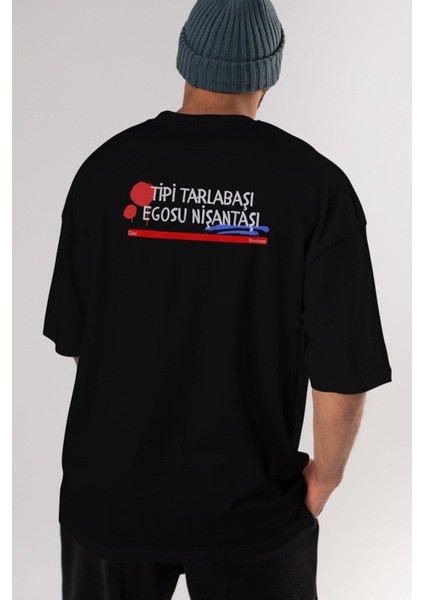 Tipi Tarlabaşı , Egosu Nişantaşı Arka Baskılı Siyah Oversize T-Shirt Erkek Kadın Bisiklet Yaka modelleri