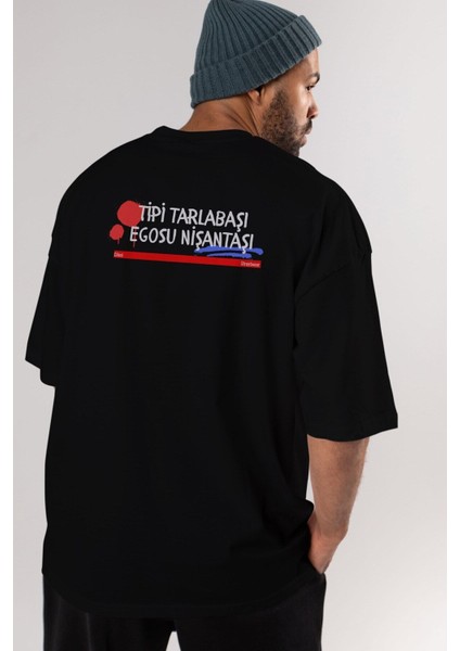 Tipi Tarlabaşı , Egosu Nişantaşı Arka Baskılı Siyah Oversize T-Shirt Erkek Kadın Bisiklet Yaka fırsatları