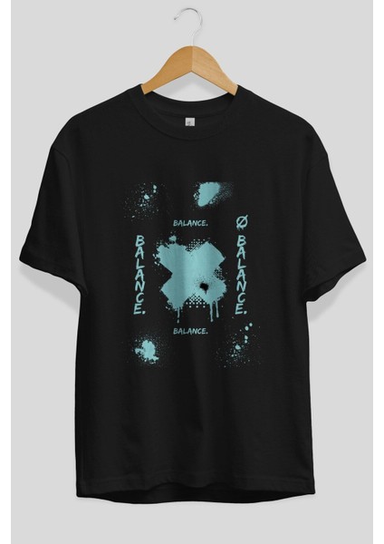 Balance Balance Yazılı Ön Baskılı Siyah Oversize T-Shirt Erkek Kadın Bisiklet Yaka fiyatları