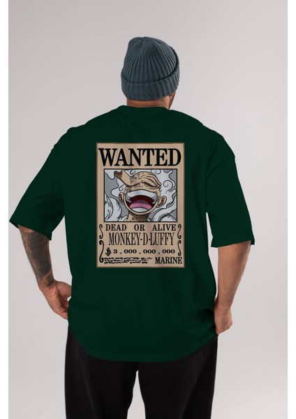 Cartel Luffy Gear 5 Anime Arka Baskılı Zümrüt Yeşili Oversize T-Shirt Pamuk Erkek Kadın