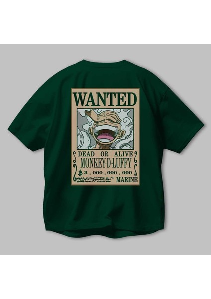 Cartel Luffy Gear 5 Anime Arka Baskılı Zümrüt Yeşili Oversize T-Shirt Pamuk Erkek Kadın modelleri
