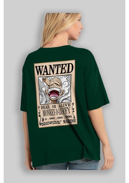 Cartel Luffy Gear 5 Anime Arka Baskılı Zümrüt Yeşili Oversize T-Shirt Pamuk Erkek Kadın fırsatları
