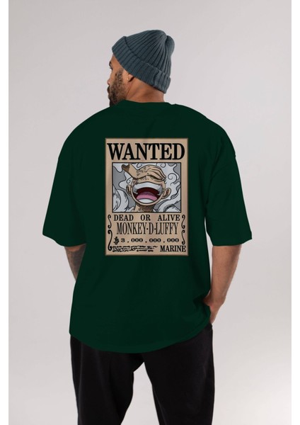 Cartel Luffy Gear 5 Anime Arka Baskılı Zümrüt Yeşili Oversize T-Shirt Pamuk Erkek Kadın indirimleri