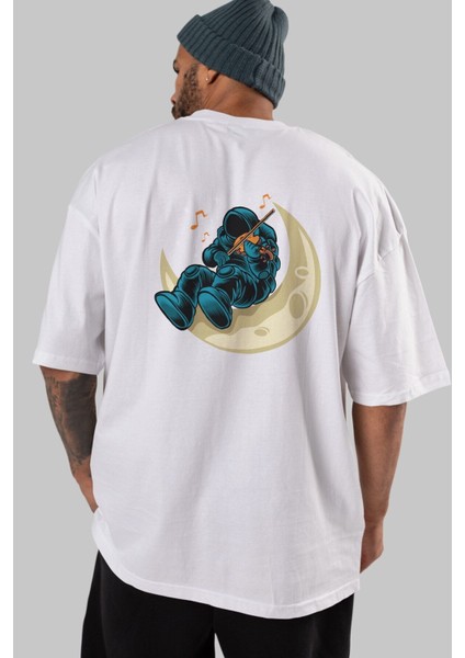 Playing Vionist Arka Baskılı Beyaz Oversize T-Shirt Erkek Kadın Bisiklet Yaka fiyatları