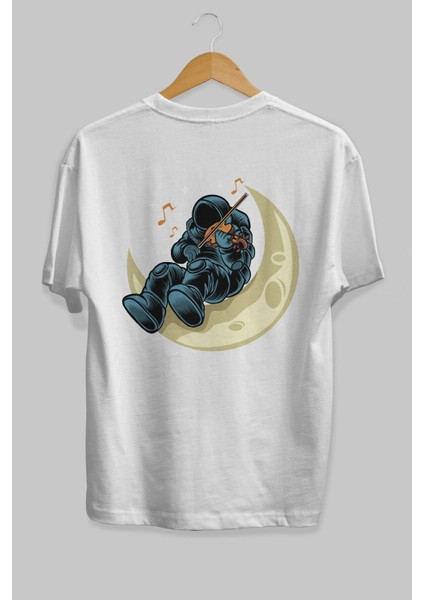 Playing Vionist Arka Baskılı Beyaz Oversize T-Shirt Erkek Kadın Bisiklet Yaka indirimleri