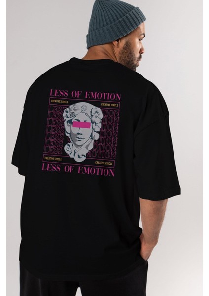 Less Of Emotion Arka Baskılı Siyah Oversize T-Shirt Erkek Kadın Bisiklet Yaka fiyatları