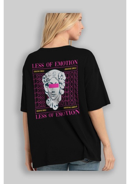 Less Of Emotion Arka Baskılı Siyah Oversize T-Shirt Erkek Kadın Bisiklet Yaka indirimleri