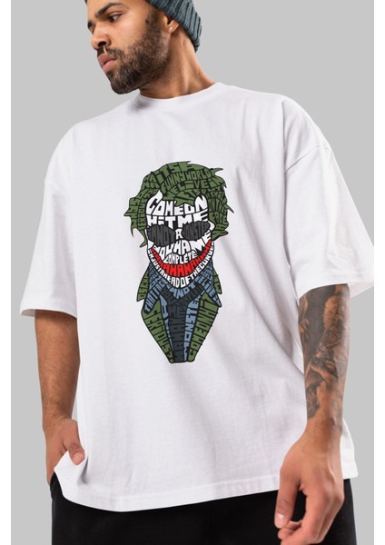 Why So Serious Ön Baskılı Beyaz Oversize T-Shirt Erkek Kadın Bisiklet Yaka modelleri