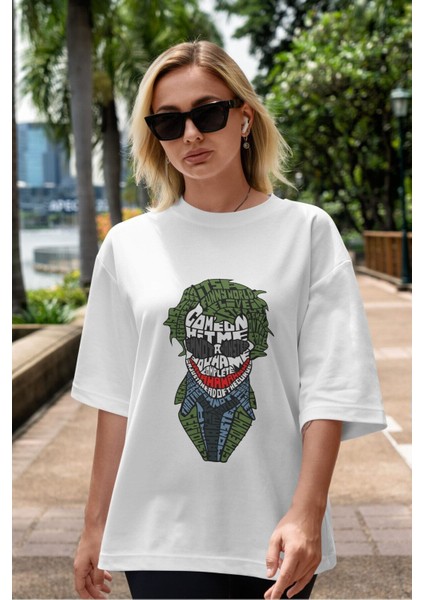 Why So Serious Ön Baskılı Beyaz Oversize T-Shirt Erkek Kadın Bisiklet Yaka fırsatları